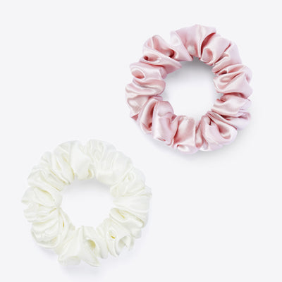 Silk Hair Scrunchie- Pink and White