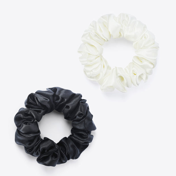Silk Hair Scrunchie- Black and White
